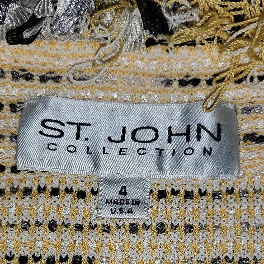 St. John Cream and Black Women's Jacket With Fringe Detail Sz. 4 - Picture 8 of 9